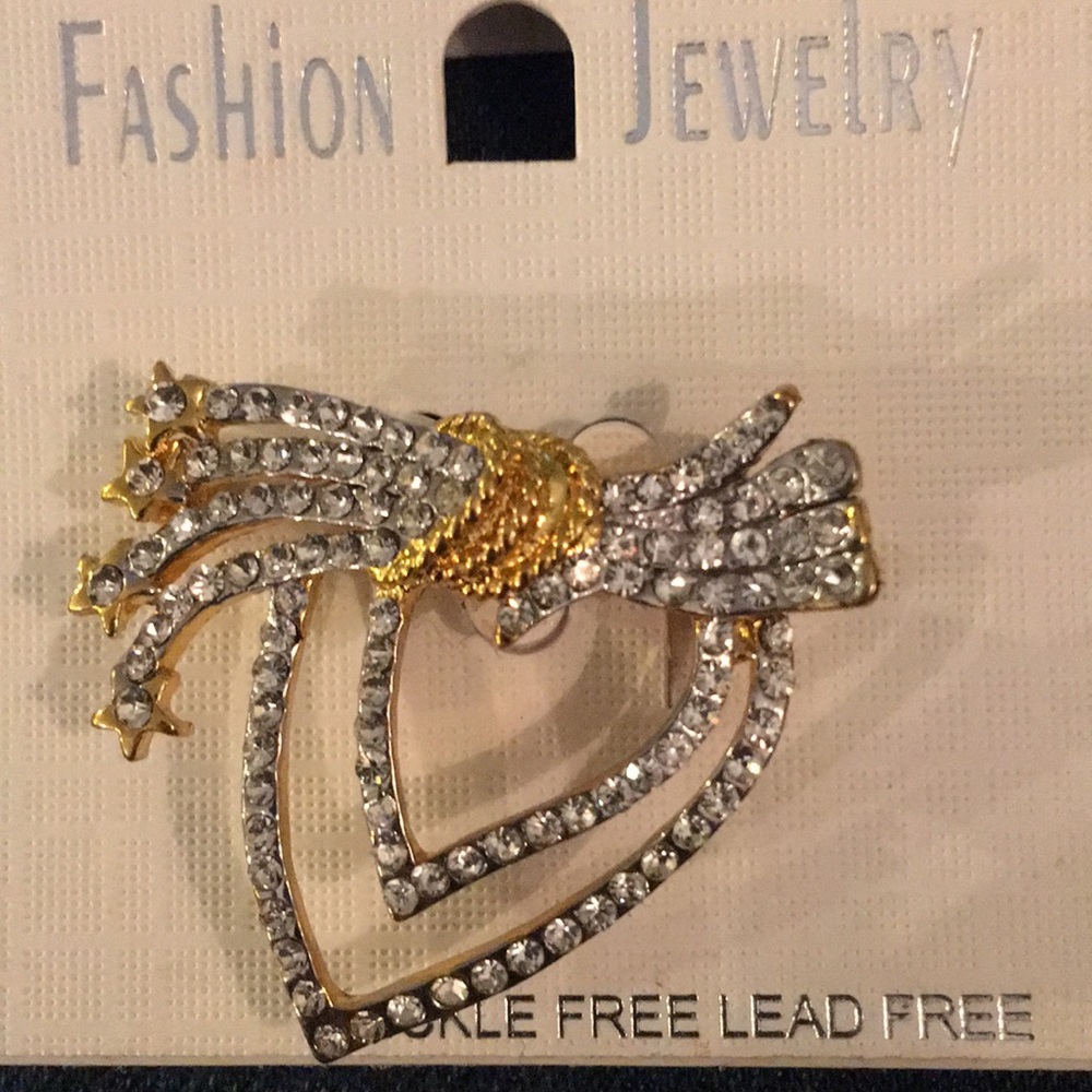 NWT Fashion Jewelry Silver and Gold Stone Brooch.